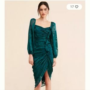 Anthropologie ASTR the Label Athens Gorgeous Ruched Dress Teal $168 Size Large